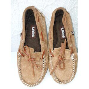 Lam Kids Moccasin Style Faux Fur Brown Suede Hard Sole Slipper Sz 1Y
